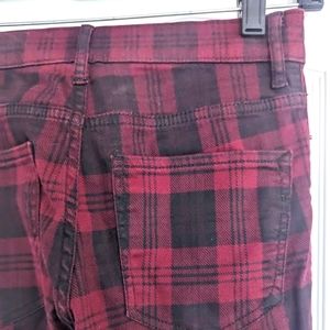 Red plaid skinny jeans